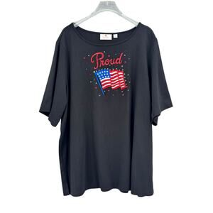 Quacker Factory QVC Proud Americana Flag Embroidered Sparkle Short Sleeve Top